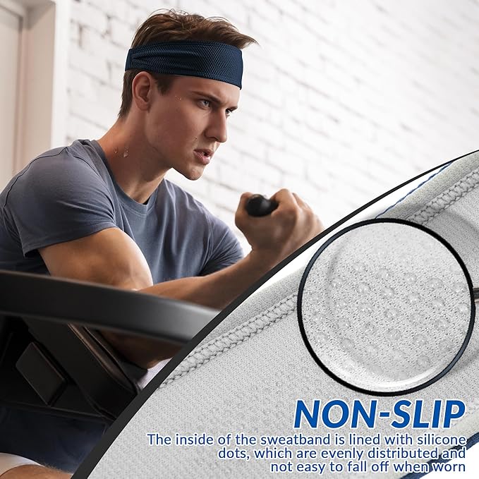 Sukeen Sports Headbands for Men, Moisture Wicking Sweat Bands Headbands Non-Slip, Breathable Elastic Sweatband, Running Headband for Yoga, Tennis, Fitness Workout