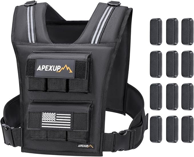 APEXUP Adjustable Weighted Vest Men 20lbs/30lbs/40lbs Weights with Reflective Stripe, Weight Vest Woman Workout Vest for Strength Training Running Walking