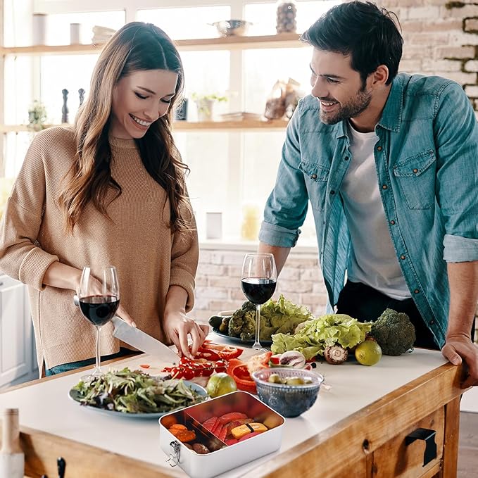 Umigy 1 Pcs Stainless Steel Food Containers Metal Bento Lunch Box Stainless Steel Food Storage Containers, Lockable Clips to Leak Proof, Reusable Dishwasher Snack Boxes for Work, Picnic (1400ml)