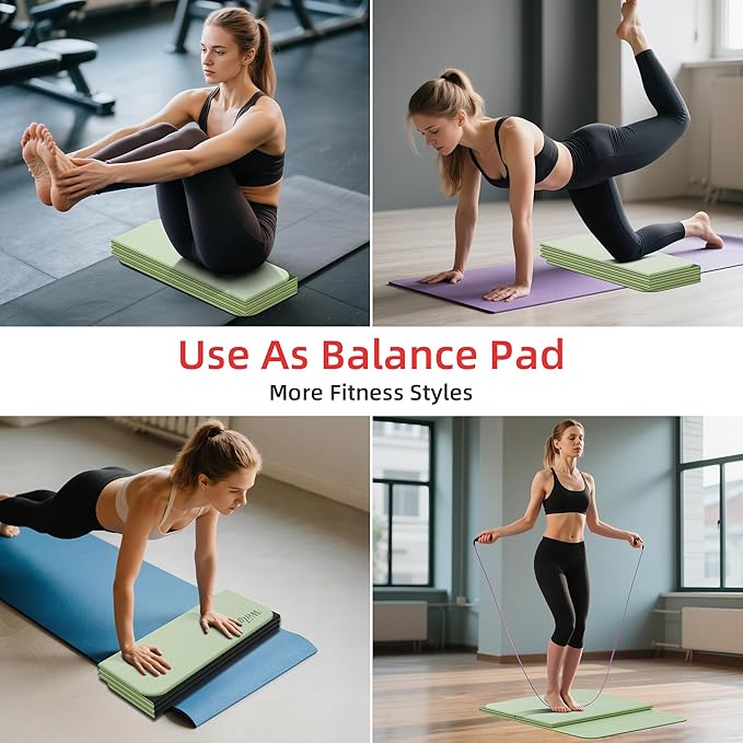 1/2inch Extra Thick Foldable Yoga Mat with SGS Certified Odourless POE Material - Light Weight Non Skid Easy to Clean Travel Workout Excercise Mat, 71x24inch