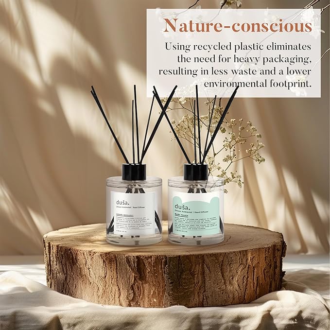 Duša Fig Reed Diffuser & Sticks - 5 Fl Oz Essential Home Fragrance Decor for Bathroom, Office & Living Spaces – Stylish & Long-Lasting Room Air Freshener - Ideal for Housewarming & Special Occasions