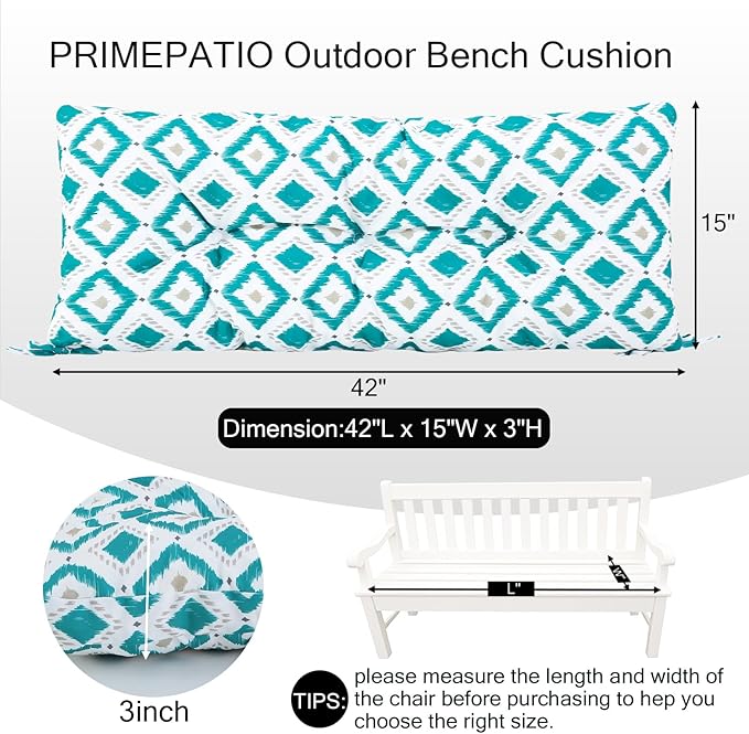 Outdoor Bench Cushion Waterproof, Tufted Bench Seat Cushion 42 x 15 Inch, Patio Wicker Indoor Seat Pads for Outside Garden Patio Balcony