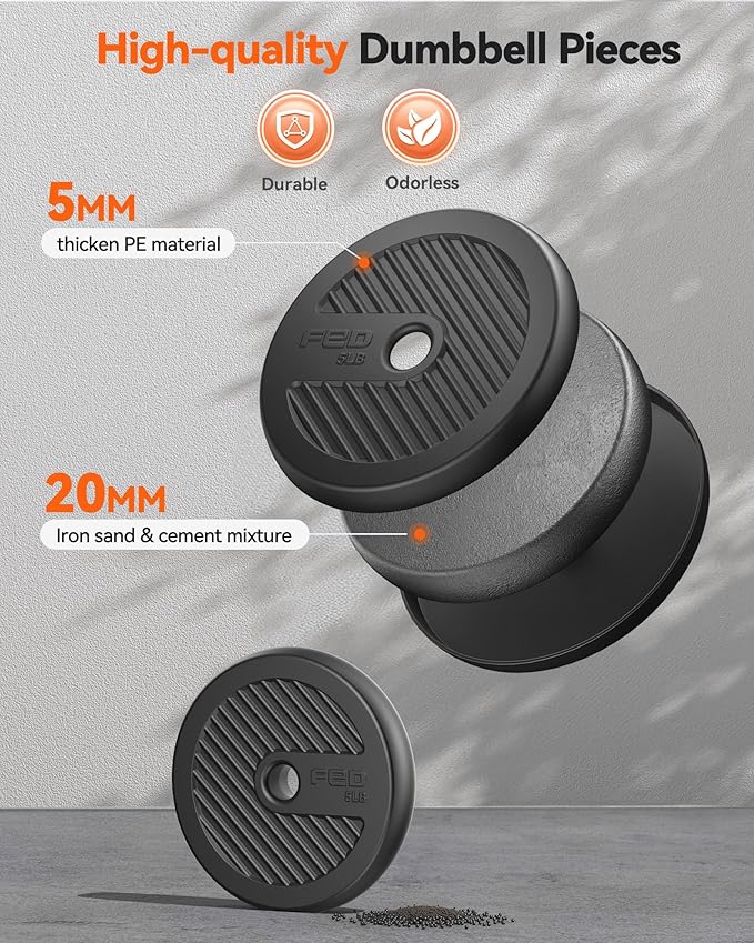 FEIERDUN Adjustable Dumbbells, 20/30/40/45/70/90lbs Free Weight Set with Connector, 5 in1 Dumbbells Set Used as Barbell, Kettlebells, Push up Stand, Weight Plate, Fitness Exercises for Home Gym Suitable Men/Women