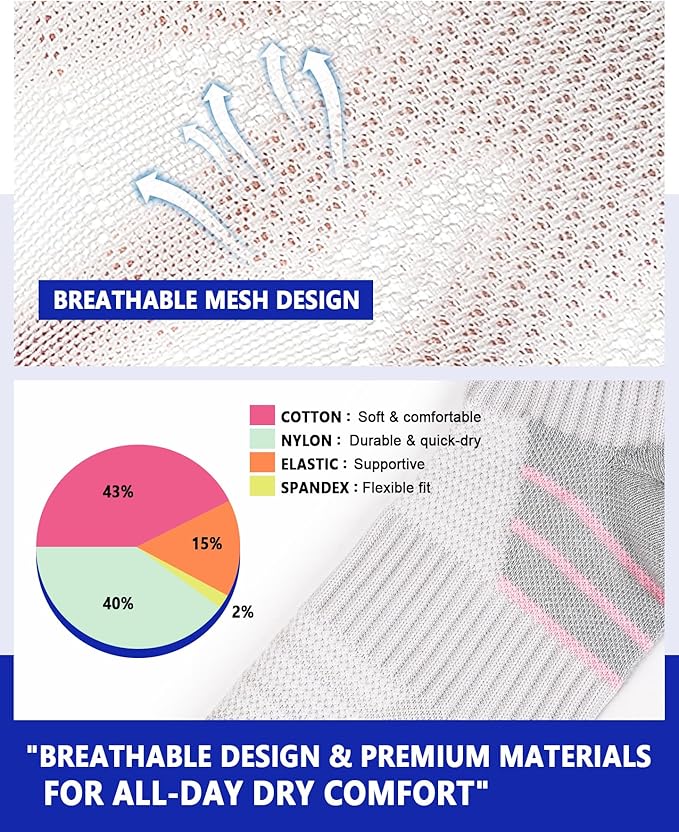 Cotton Ankle Compression Socks for Women 6 Pairs, Running Socks with Arch Support Plantar Fasciitis Athletic Sock