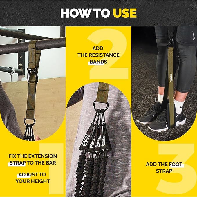 Pull Up Assistance Bands Set - 4 Heavy-Duty Pull Up Bands, Height Adjustable Strap & Comfortable Foot Strap - Stackable Pull Up Resistance Bands for Pull Ups