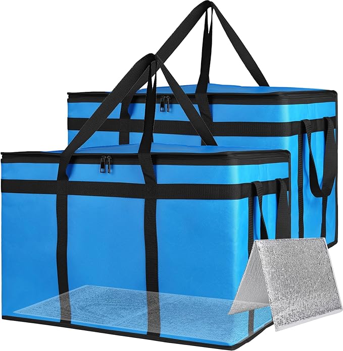 Bodaon Large 2-Pack Insulated Food Delivery Bag With Hard Bottom, XXXL Grocery Shopping/Catering bag, Pizza Cooler Bags, Cold/Hot Styrofoam Carrier for Doordash/Travel/Car, Door Dash Accessories