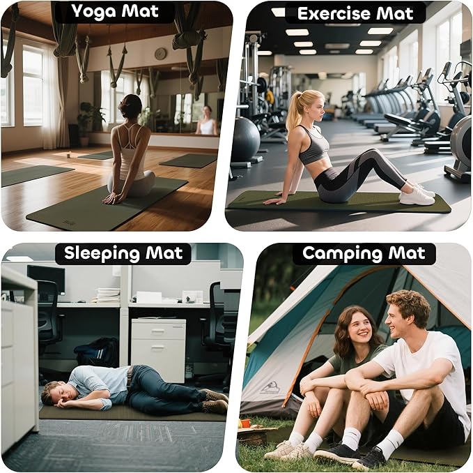 Non-slip TPE Yoga Mat for Women & Men,72"x24" Double-Sided Workout Mat for Home Gym Pilates Fitness,1/4 Inch Packable Lightweight Exercise Mat with Strap for Travel,Non Toxic Exercise Floor Mat