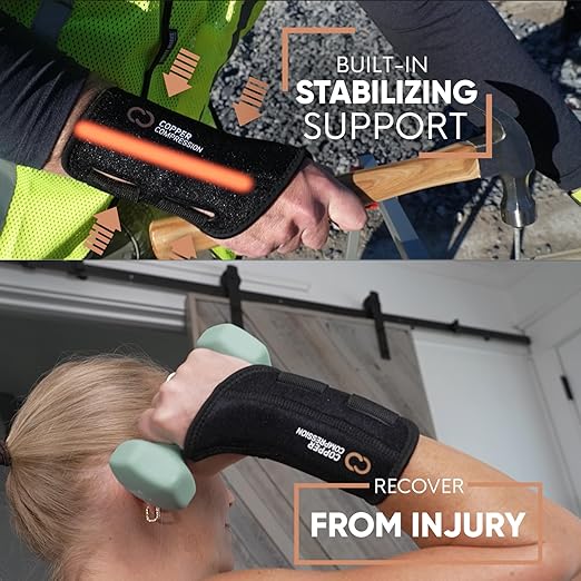 Copper Compression Advanced Wrist Brace - Copper Infused Adjustable Orthopedic Support Splint for Pain, Carpal Tunnel, Arthritis, Tennis Elbow, Tendinitis, RSI, Ganglion Cyst for Men Women Right L/XL