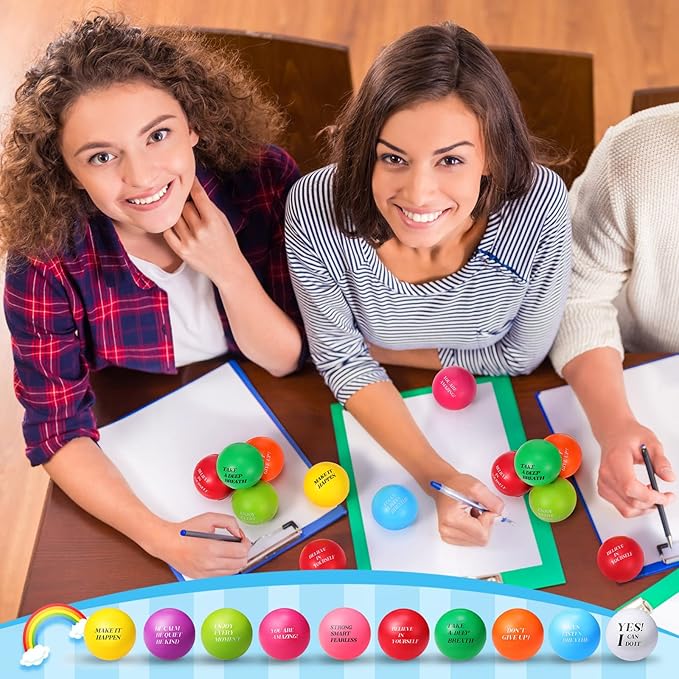 Sotiff 100 Pieces Motivational Stress Balls Colorful Foam Inspirational Relief Quotes Stress Balls Pack Employee Appreciation Gift for Relief Encouraging(One Size)