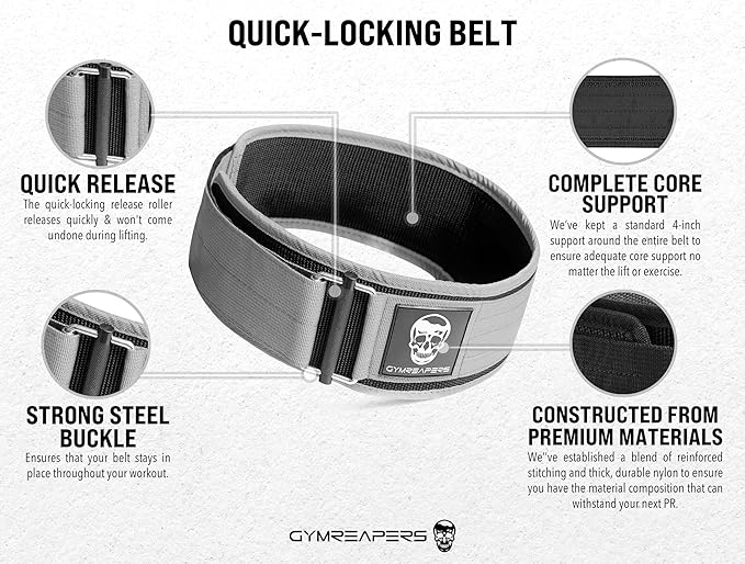 Gymreapers Quick Locking Weight Lifting Belt for Men Gym Belt for Powerlifting Deadlift Belt with 4 Inch Neoprene Metal Buckle Back Support Weightlifting Belt Women