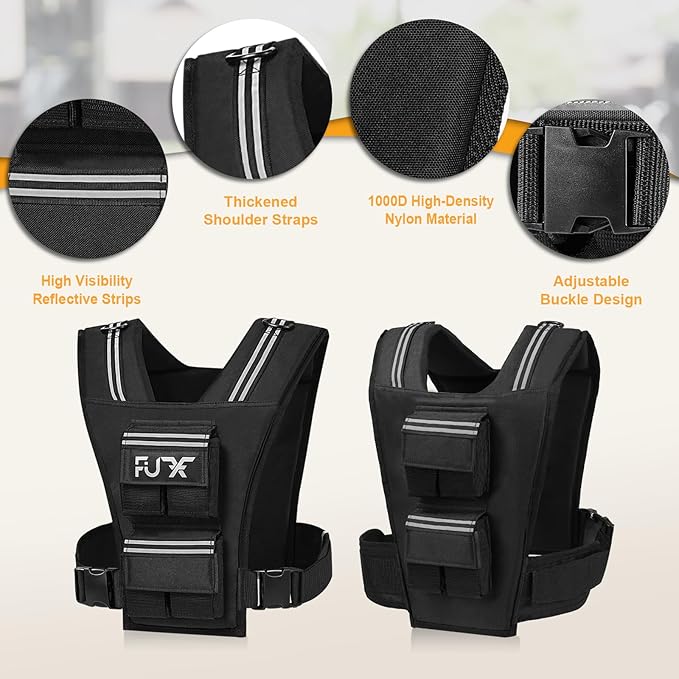 FUFF Adjustable Weighted Vest for Men,20lbs/30lbs/40lbs Vest for Strength Training,Weight Vest with Reflective Strip for Running Walking Exercise Workout