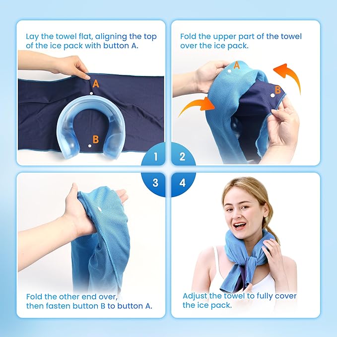 samply Ice-Filled Neck Cooler with Cooling Towel, Silent Non-Gel Ice Pack for Muscle Soreness,Cervical Pain Support, Cold Compress Therapy for Sports, Travel, Camping, Ideal for Hot Weather, Peach