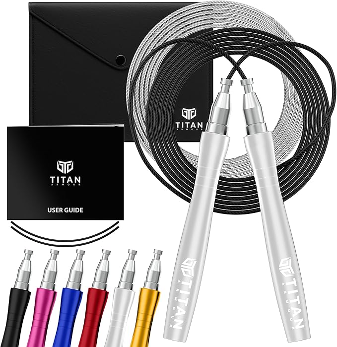 Titan Armour® Speed Rope - Professional Self-Locking & Adjustable, Adult Speed Jump Rope | 2 x Steel Ropes, Cable Protector & Travel Case | Jump Rope Crossfit, Boxing, Fitness MMA for Men & Women