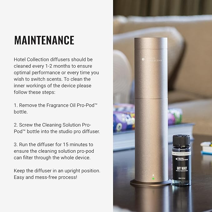 Hotel Collection Studio Pro Essential Oil Diffuser - 600 sq ft Coverage, Wired & Portable with Remote - Cold-Air Diffusion - Works with Pro Pod Bottles - Champagne