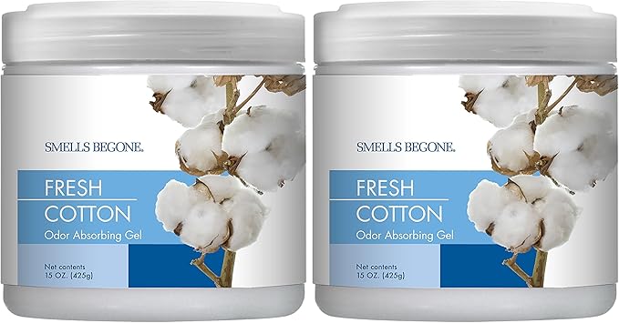 SMELLS BEGONE Air Freshener Odor Absorber Gel - 15 oz, Pack of 2 - Absorbs and Eliminates Odor in Pet Areas, Bathrooms, Cars, & Boats - Made with Essential Oils - Fresh Cotton Scent