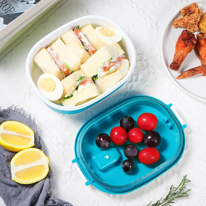 4 Pack Airtight Food Storage Containers，Reusable Kitchen Sandwich Containers with Lids Set for Meal Prep, Lunch,Salad，Snack, Microwave Safe, BPA-Free and Leak-Proof，30oz. Each