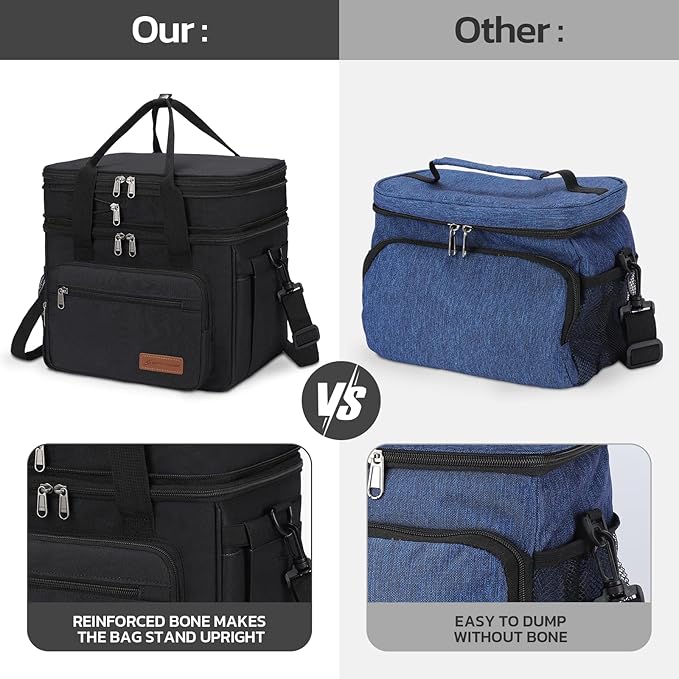 Maelstrom Lunch Box, 23L Insulated Lunch Bag, Expandable Double Deck Cooler Bag, Lightweight Leakproof Tote Bag With Side Tissue Pocket, Suit For Men and Women, Black