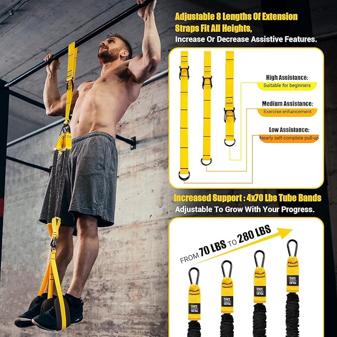 Pull Up Assistance Bands, 4 Adjustable Heavy Duty Resistance Bands for Pull Up Bar, Pull Up Assist Bands with Fabric Feet/Knee Rest for Home Gym Fitness Exercise Strength Training(70-280lbs)