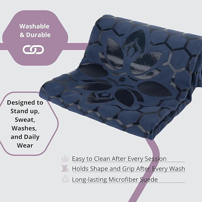 Clever Yoga Hot Yoga Mat Towel – Non-Slip Grip for Hot Yoga, Sweat Absorbent, Honeycomb Silicone Grip, Stays Flat – Ideal for Pilates, Travel, Washable & Lightweight - Dark Blue