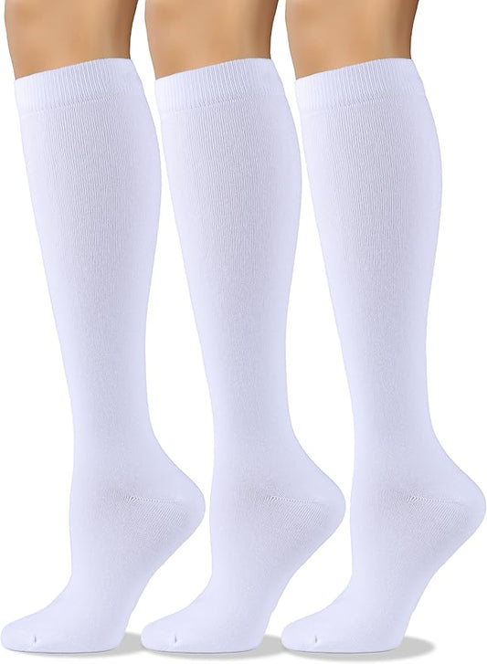 COTTON DAY Women's Soft Combed Cotton Knee High Long Calf Dress Socks Seamless Toe Black White Gray Navy Blue Brown