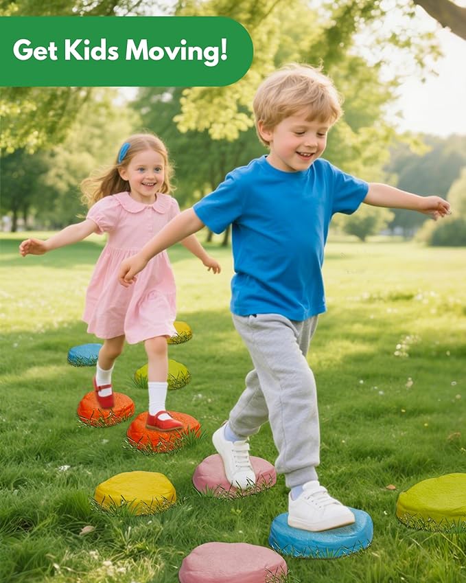 10-Pack Soft Non-Slip Stepping Stones for Kids Ages 2 3 4 5–Indoor Outdoor Foam Pads for Toddler Balance and Coordination Training–Soft and Flexible,Designed for Children's Barefoot Play