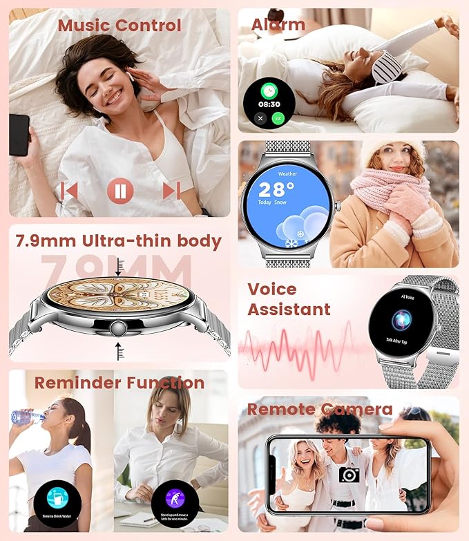 LIGE Smart Watch for Women, 1.43" AMOLED Smart Watches, 100+ Sports Modes Fitness Tracker, 5ATM Womens Waterproof Smartwatches with IP68/Sleep/Bluetooth Calling, Ladies Smartwatch for Android iOS