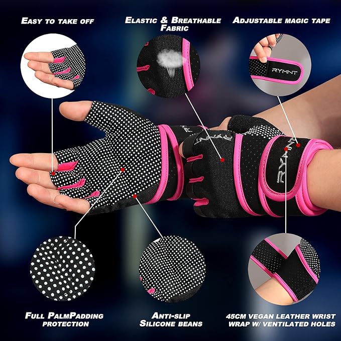 Workout Gloves with Wrist Wrap Support, Weight Lifting Gloves with Full Palm Protection & Extra Grip for Men Women Gym Exercise, Fitness, Weightlifting, Pull ups