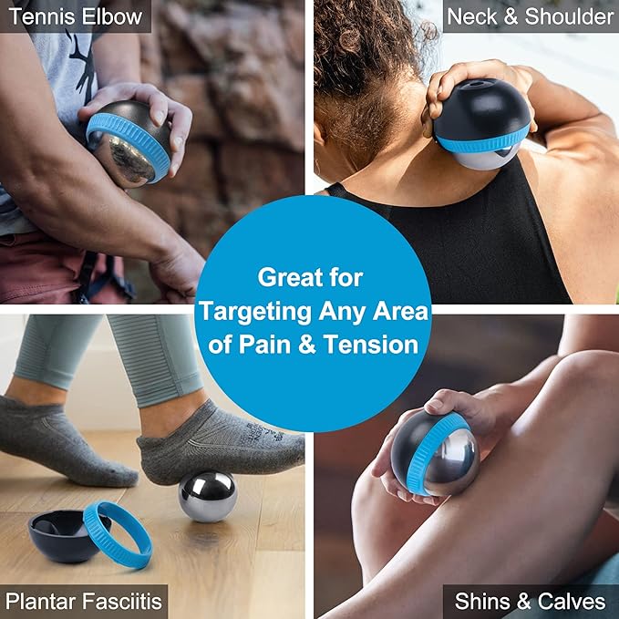 Cold Massage Roller Ball, Set of 2, Cryosphere Ice Therapy Ball for Body Muscle Relief, Roller Massager for Back, Neck, Deep Tissue, Foot Plantar Fasciitis, Myofascial Release