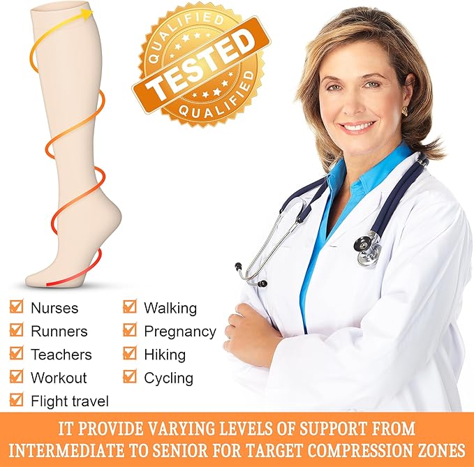 Compression Socks for Women & Men 15-20 mmHg, Best for Medical, Nursing, Running, Athletic, Varicose Veins, Travel