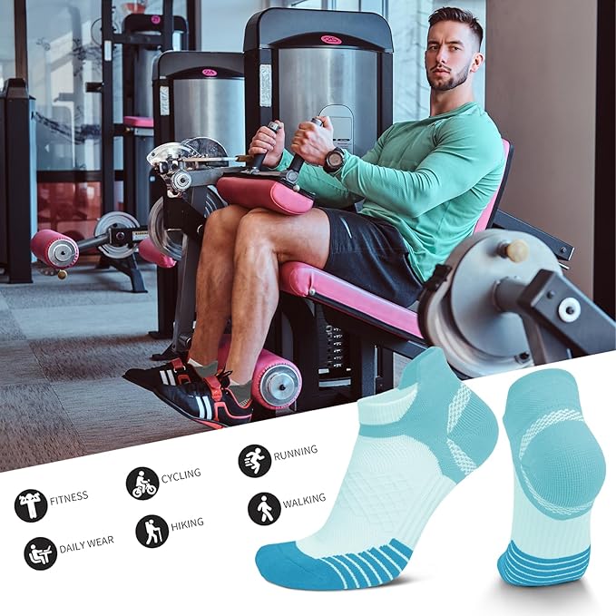 Iseasoo 6 Pairs Cotton Compression Ankle Socks – Cushioned Low Cut Running Socks with Arch Support for Women & Men