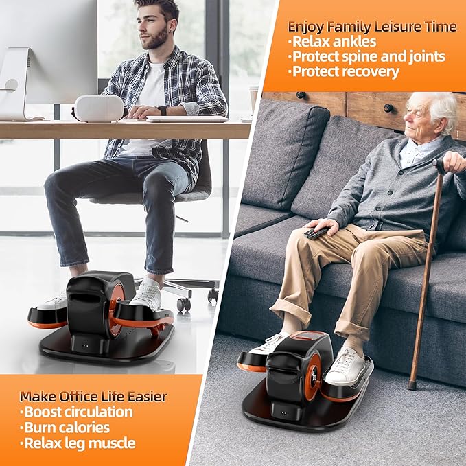 Under Desk Elliptical Machine, Electric Seated Elliptical with Auto/Therapy Modes & Safety Stop, 12-Level Quiet Motorized Elliptical for Seniors & Rehab, Desk & Home Office Use with Remote Control