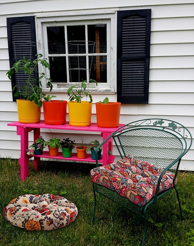 Boho Round Floor Seat Pillows Cushions 22" x 22", Soft Cotton Linen Bohemian Yoga Mandala Meditation Pouf Tatami Floor Pillow Cushion for Living Room Adults & Kids Casual Reading Nooks,Flowers Beige