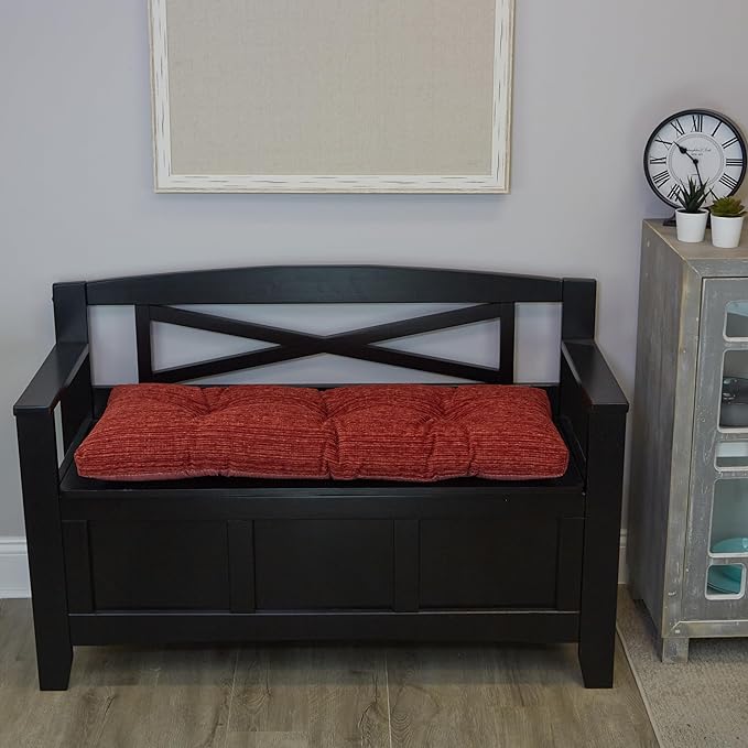 Klear Vu Corner Nook or Piano Seat Omega Non-Slip Tufted Bench Cushion for Indoor Furniture, Entryway Storage, Bay Window, 35 Inches, 17 Red