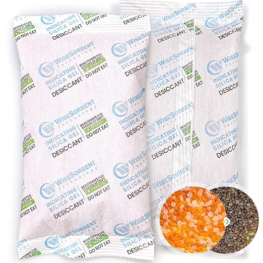 200 Gram [10 Packs] Desiccant Packs, Indicating Silica Gel, Rechargeable Silica Packets, Moisture Absorbers for Storage, Humidity Absorber