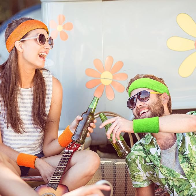 SATINIOR 8 Sets 80s Sweat Band and Wristband Sports Neon Headbands Exercise Sweatbands Gym Wristbands for Men Women Sports Activities(Fresh Color)