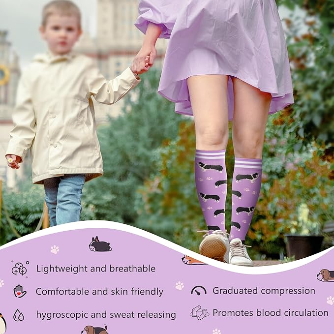 fenglaoda Compression Socks Women Men 4 Pairs, Knee High Support Socks for Running, Sports, Travel, Flight, Nurse