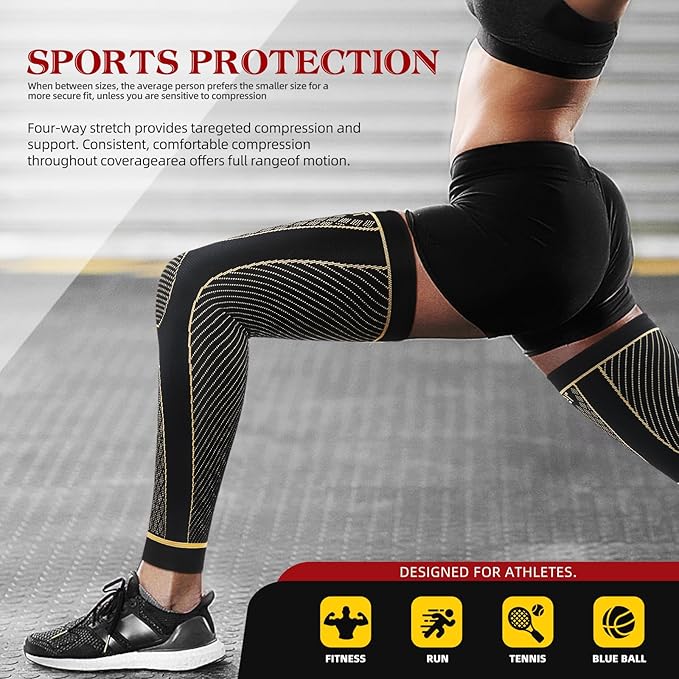 SKDK Copper Full Leg Sleeves Long Compression Leg Sleeve Knee Sleeves Protect Leg for Man Women Basketball, Arthritis Cycling Sport Football, Reduce Varicose Veins and Swelling of Legs