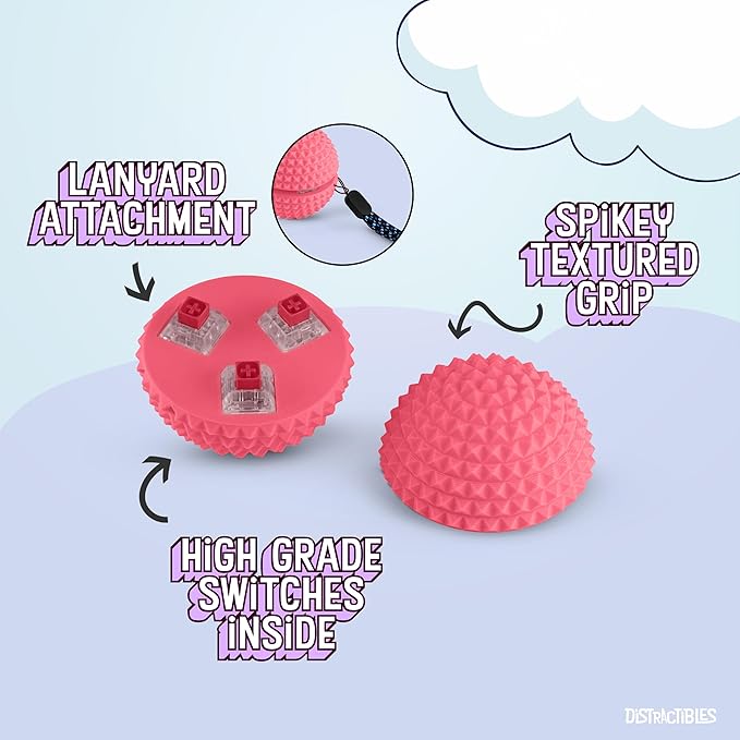 Round Spiked Sensory Fidget Clicker, Tactile Stimming Device with Mechanical Clicky Switches, Lanyard Attachment, Ideal for Pain Stim, ADHD, Autism & Stress Relief (Pink, Large)