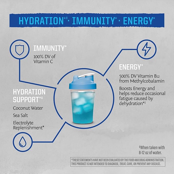 Sunwarrior Hydration Powder Electrolyte Packets Powder B12 Elderberry | Blue Raspberry Flavored 18 Stick Packs 126g Pouch | Vegan and Plant-Based Sugar Free