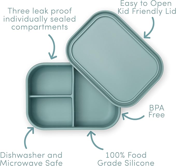 Leak Proof Bento Box Food-Grade Silicone Bento, BPA, Phthalate, Lead, & PVC Free - Bento Lunch Box for Daycare, Kids, & Adults - Leak Resistant Sets With Lids Snack Box Container (Blue)