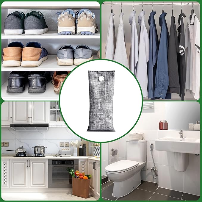 4 Pack charcoal odor absorber,Bamboo Charcoals Air Purifying Bag Charcoals Deodorizer Eliminator for Strong Odors in Car, Closet, Shoe, Basement (75G*4 Pack Beige, Unscented)