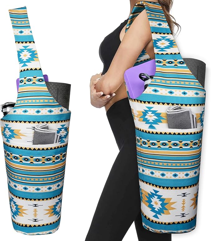 Fashion Printed Yoga Mat Bag with Large Side Pocket & Zipper Pocket Long Tote Yoga Bag Fit Most Size Mats - Holds More Yoga Accessories
