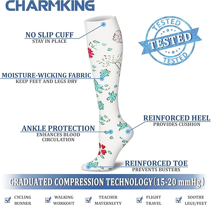 CHARMKING Compression Socks for Women & Men Circulation (8 Pairs) 15-20 mmHg is Best Support for Athletic Running,Hiking