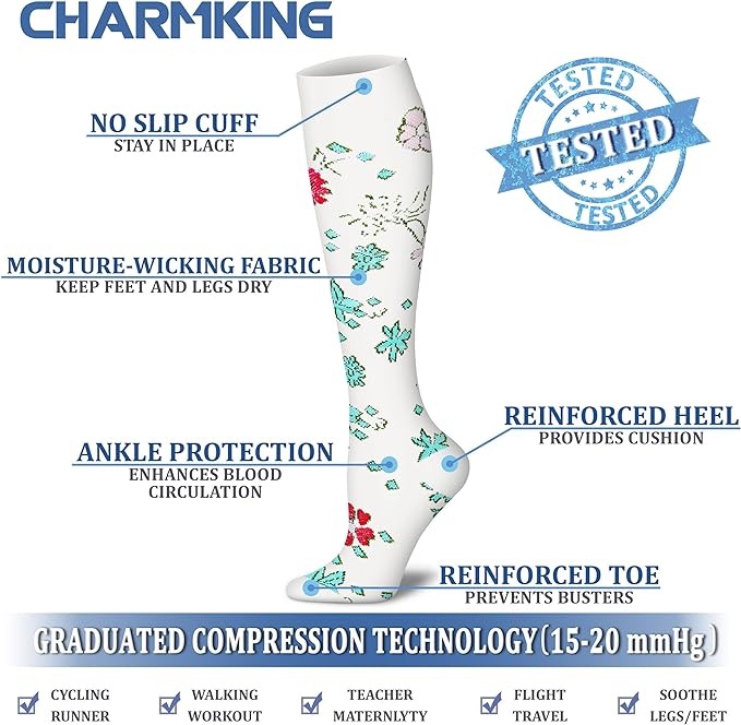 CHARMKING Compression Socks for Women & Men Circulation (8 Pairs) 15-20 mmHg is Best Support for Athletic Running,Hiking