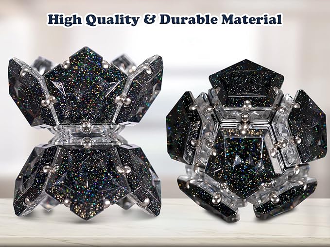 LAFFTRAK Magnetic Fidget Sphere - Holographic Glitter Crystal Black - Magnets Sensory Toys - 12 Piece Set - Creativity Beyond Imagination, Inspirational, Recreational, Fun Desk Toy for Adults