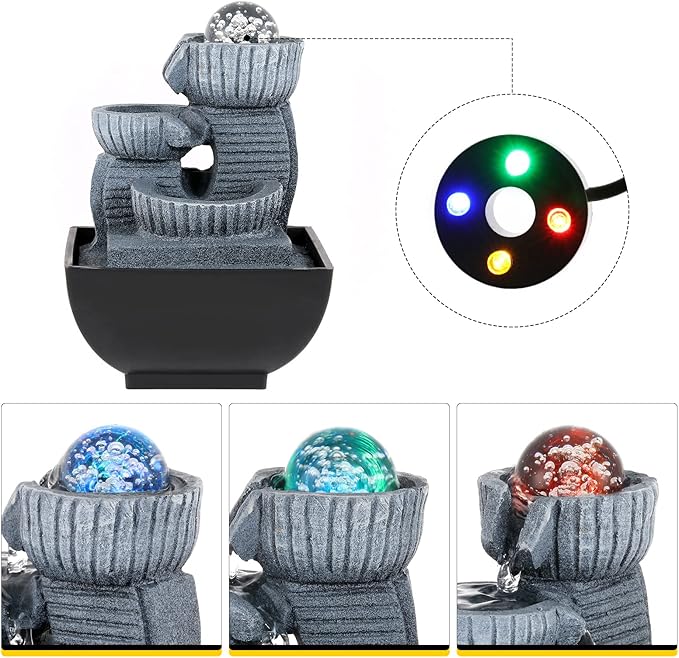 Dyna-Living Tabletop Water Fountain Indoor Relaxation Water Fountains Feng Shui Waterfall Fountain with Lights for Home Living Room Office Decor