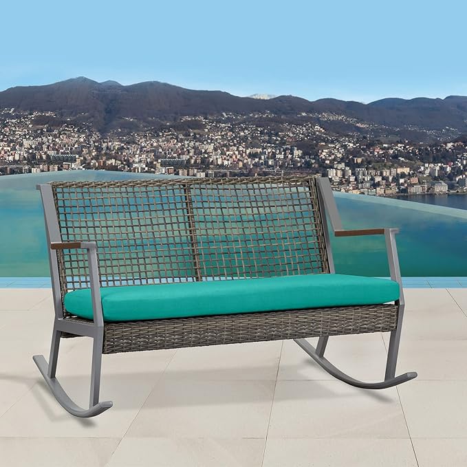 idee-home Outdoor Bench Cushion Waterproof, Bench Cushions for Outdoor Furniture, Patio Porch Swing Replacement Seat Pad with Ties for Garden Backyard, 45 x 18 Inch Peacock Blue