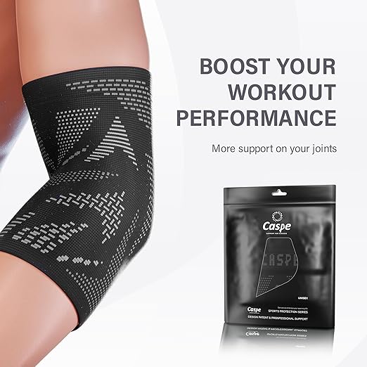 Caspe 2 Pack Elbow Compression Sleeve for Men & Women – Tennis Elbow Brace, Arm Support & Pain Relief for Tendonitis, Bursitis, Weightlifting, Golf & Sports – Breathable, Non-Slip (Black, Medium)
