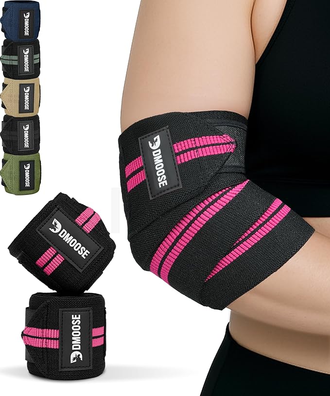 DMoose Fitness Elbow Wraps for Weightlifting (Pair) 40" Adjustable Brace for Joint Support, Pain Relief & Tendonitis - Elbow Straps for Weight Lifting, Bench Press & Gym Workouts, Band for Men & Women