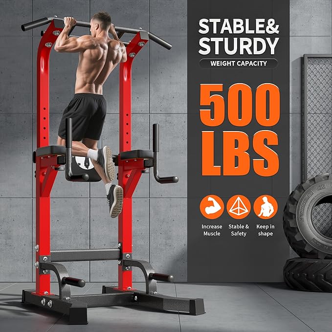 SogesHome Adjustable Pull Up Bar & Dip Station, Heavy Duty 500LB Capacity Multifunctional Home Gym Fitness Equipment for Strength Training, Push Up Stand for Arm, Back, Core & Full Body Workout